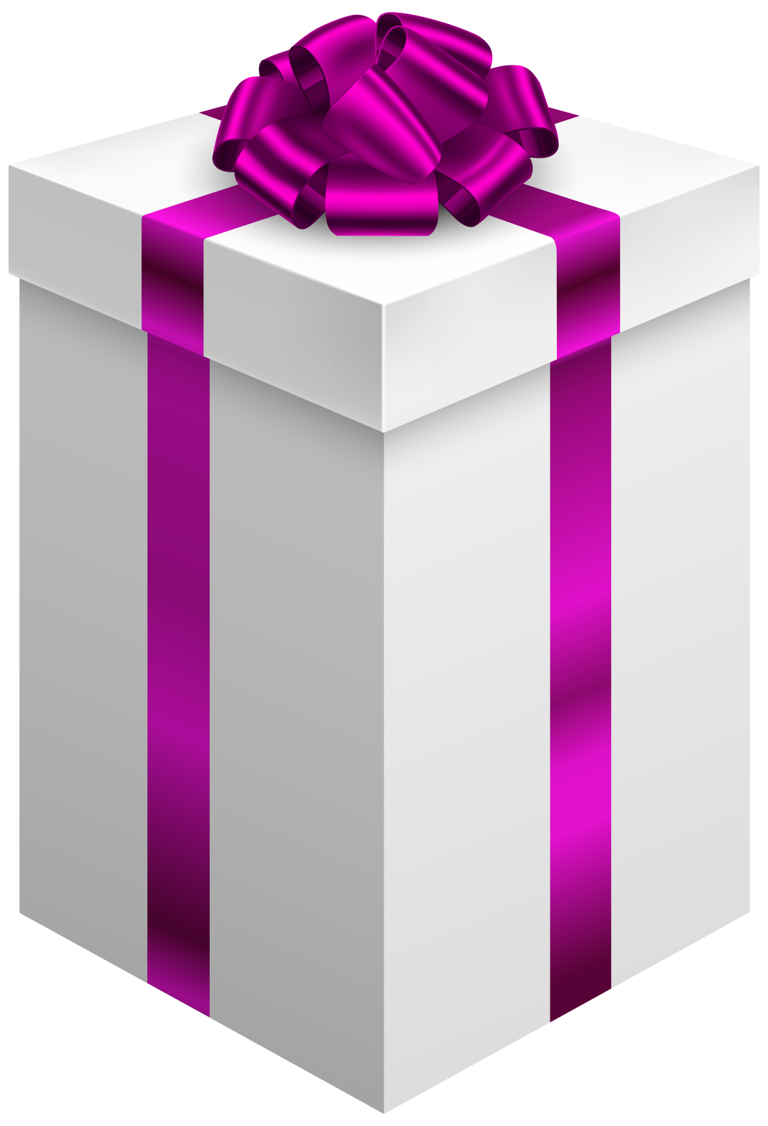 a white gift box with pink ribbon and bow