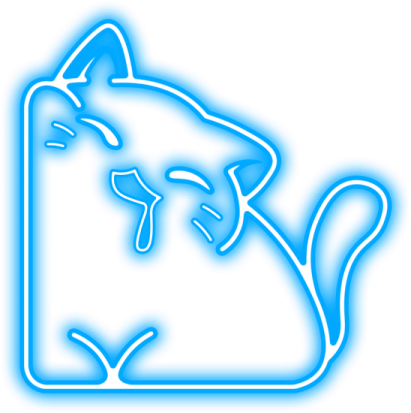 a blue cat sitting on top of a white background