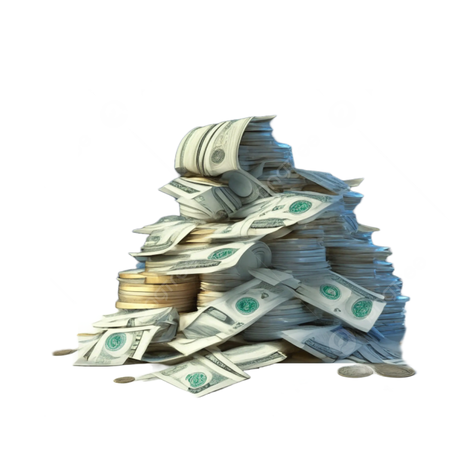 a pile of money on a white background