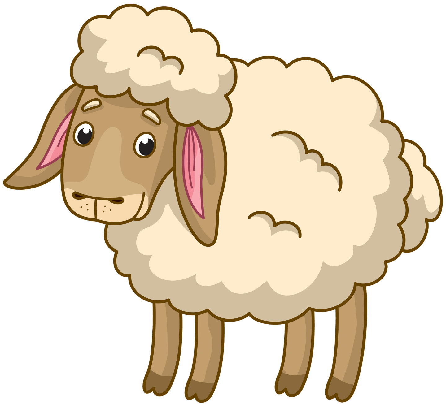 a cartoon sheep with pink ears