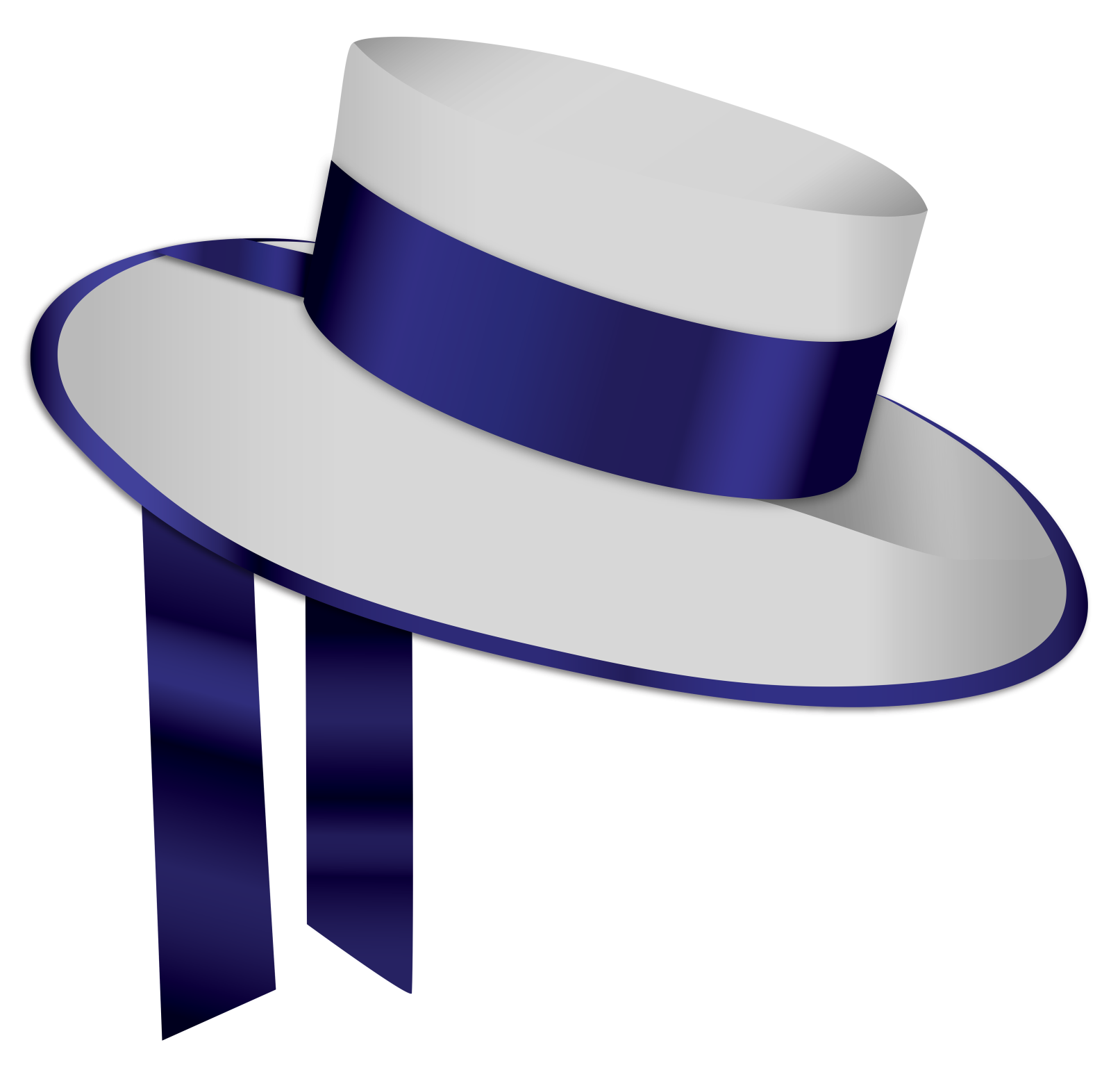 a white hat with a blue ribbon around it