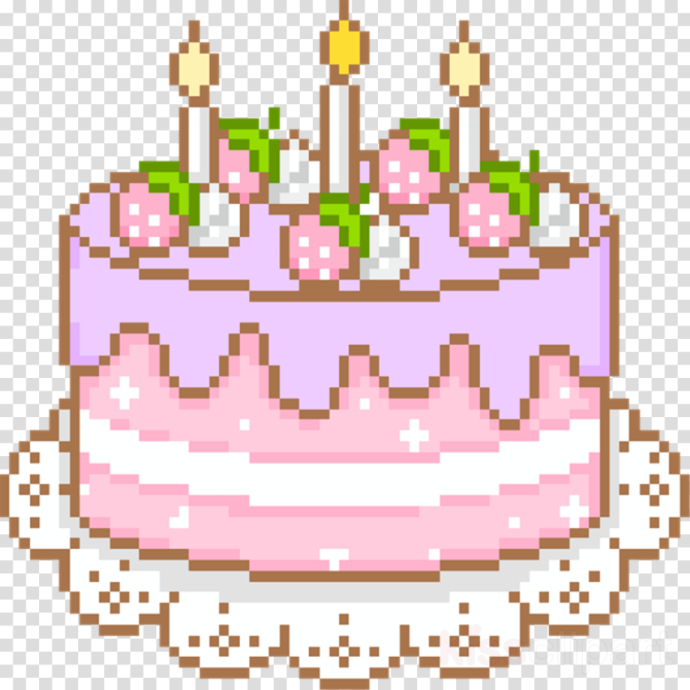 a pixel cake with pink frosting and candles on top
