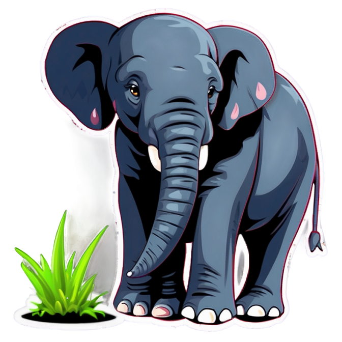 an elephant standing next to a plant