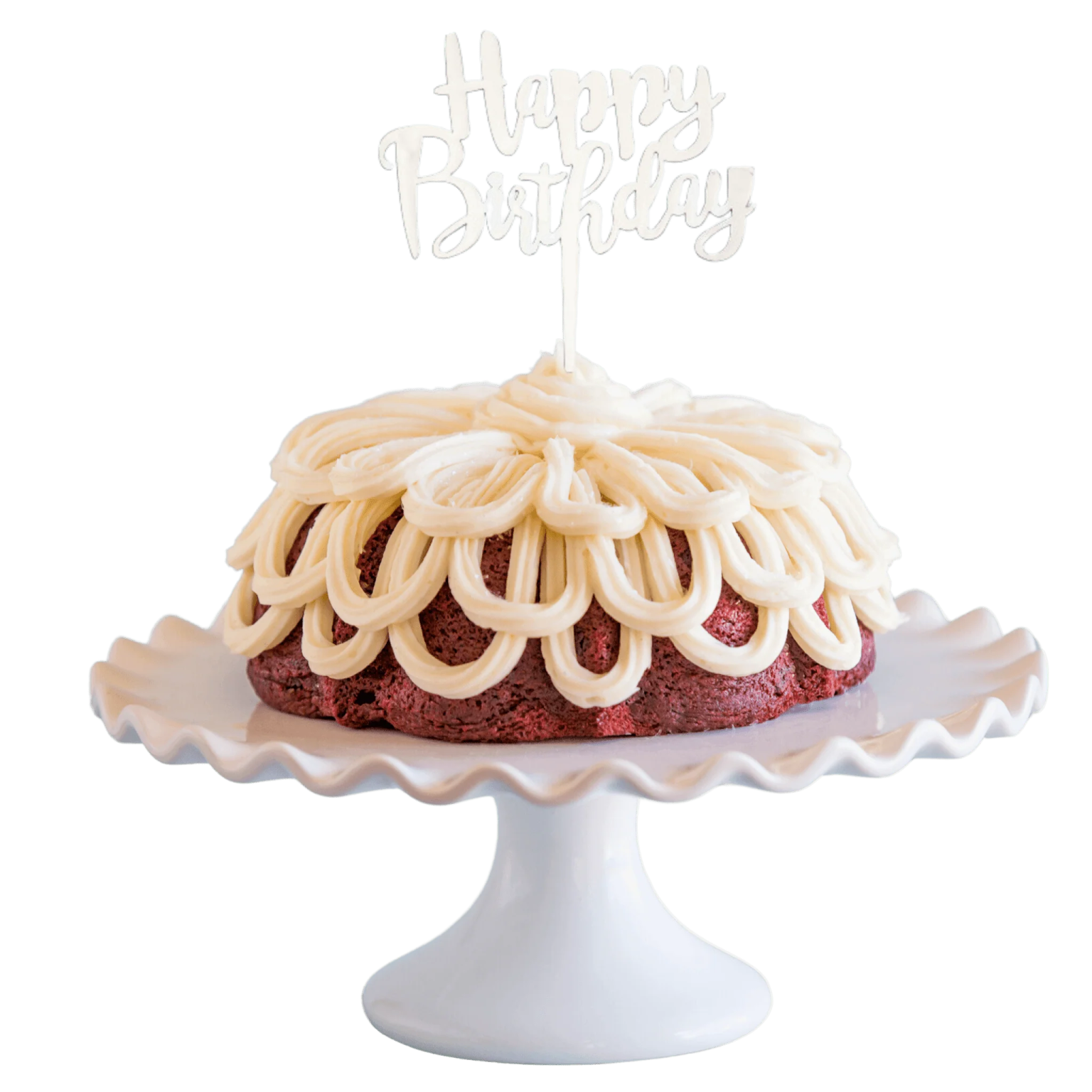 a red velvet cake with white frosting and a happy birthday candle