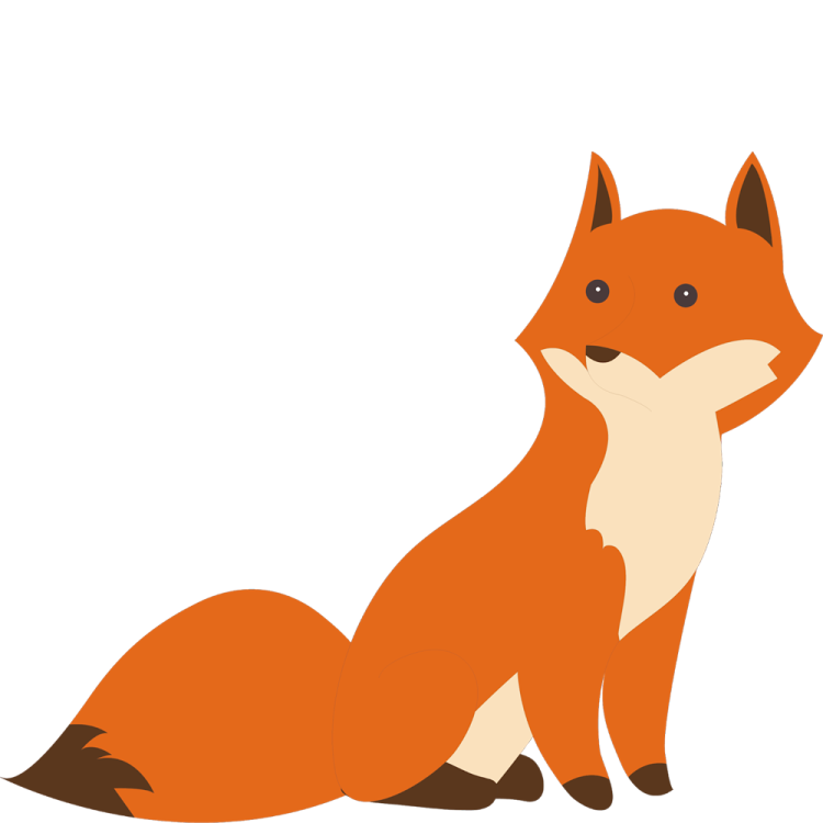 a red fox sitting down on the ground