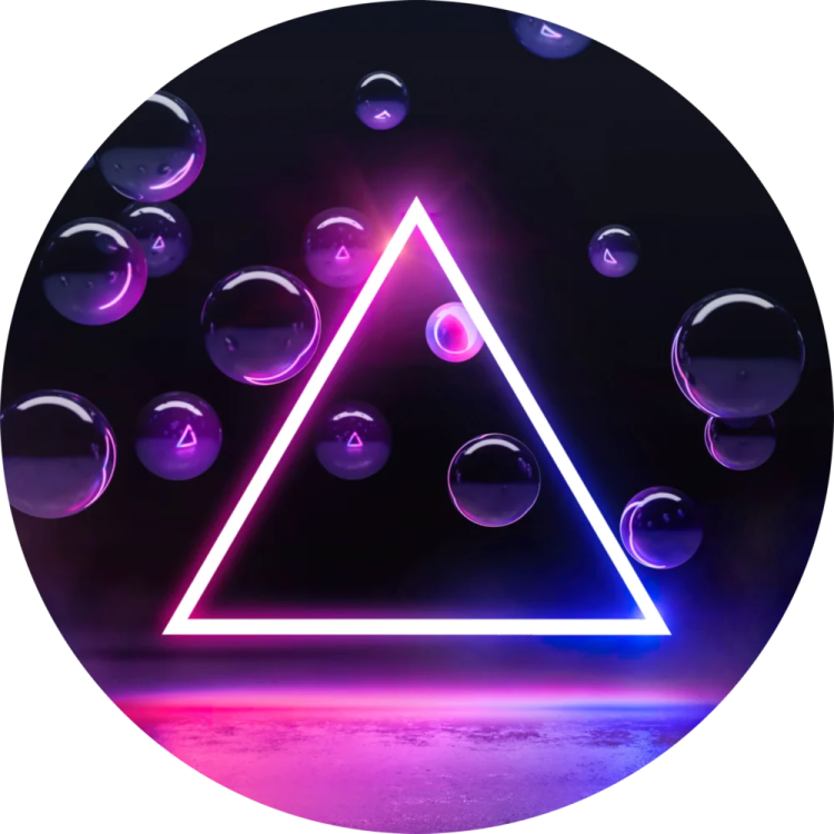 a pink floyd triangle with bubbles floating around it