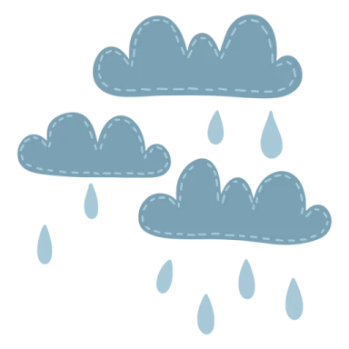 three blue clouds with rain drops