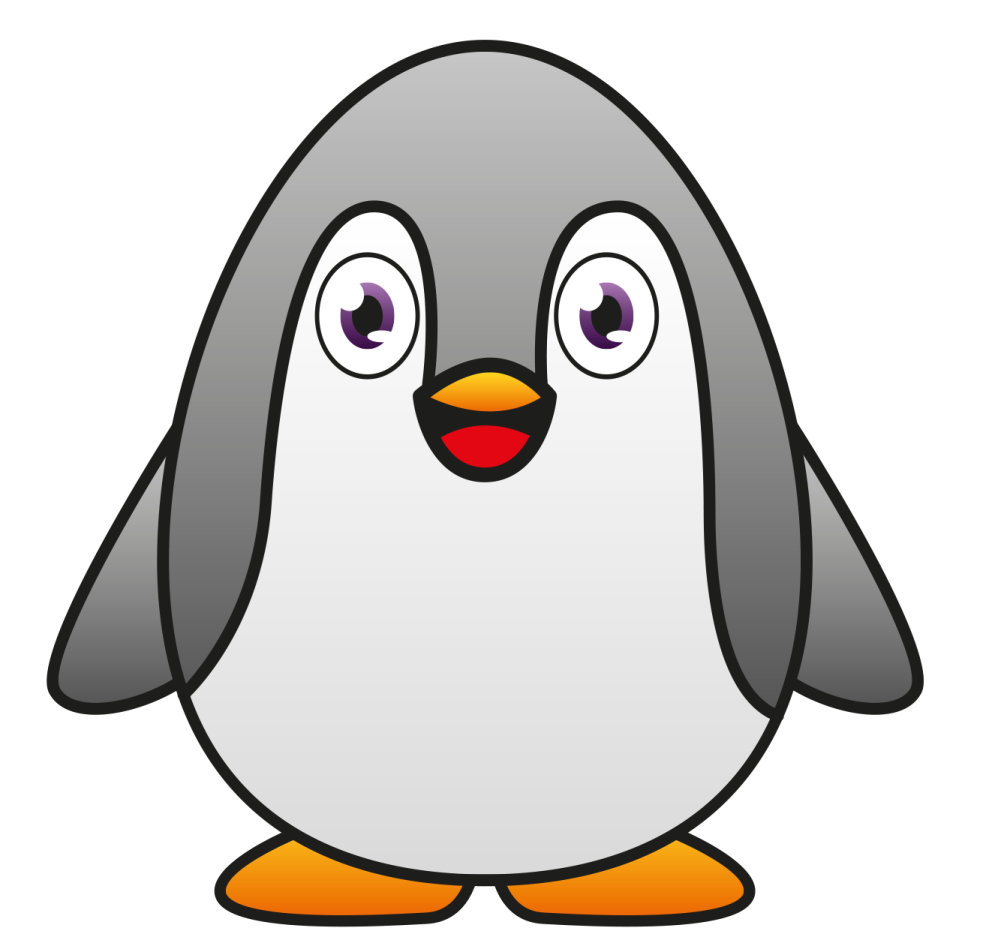 a cartoon penguin with big eyes