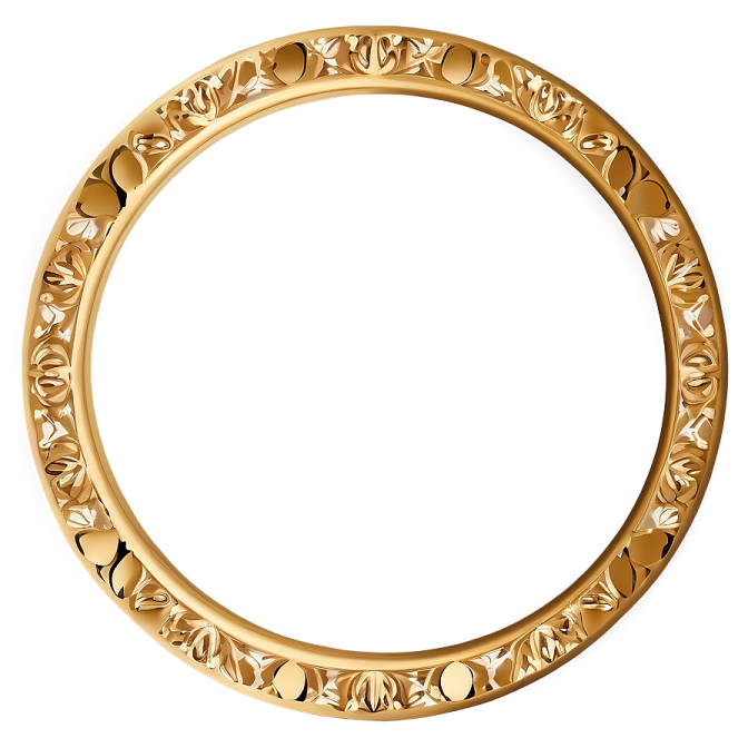 a gold circular frame with leaves and flowers
