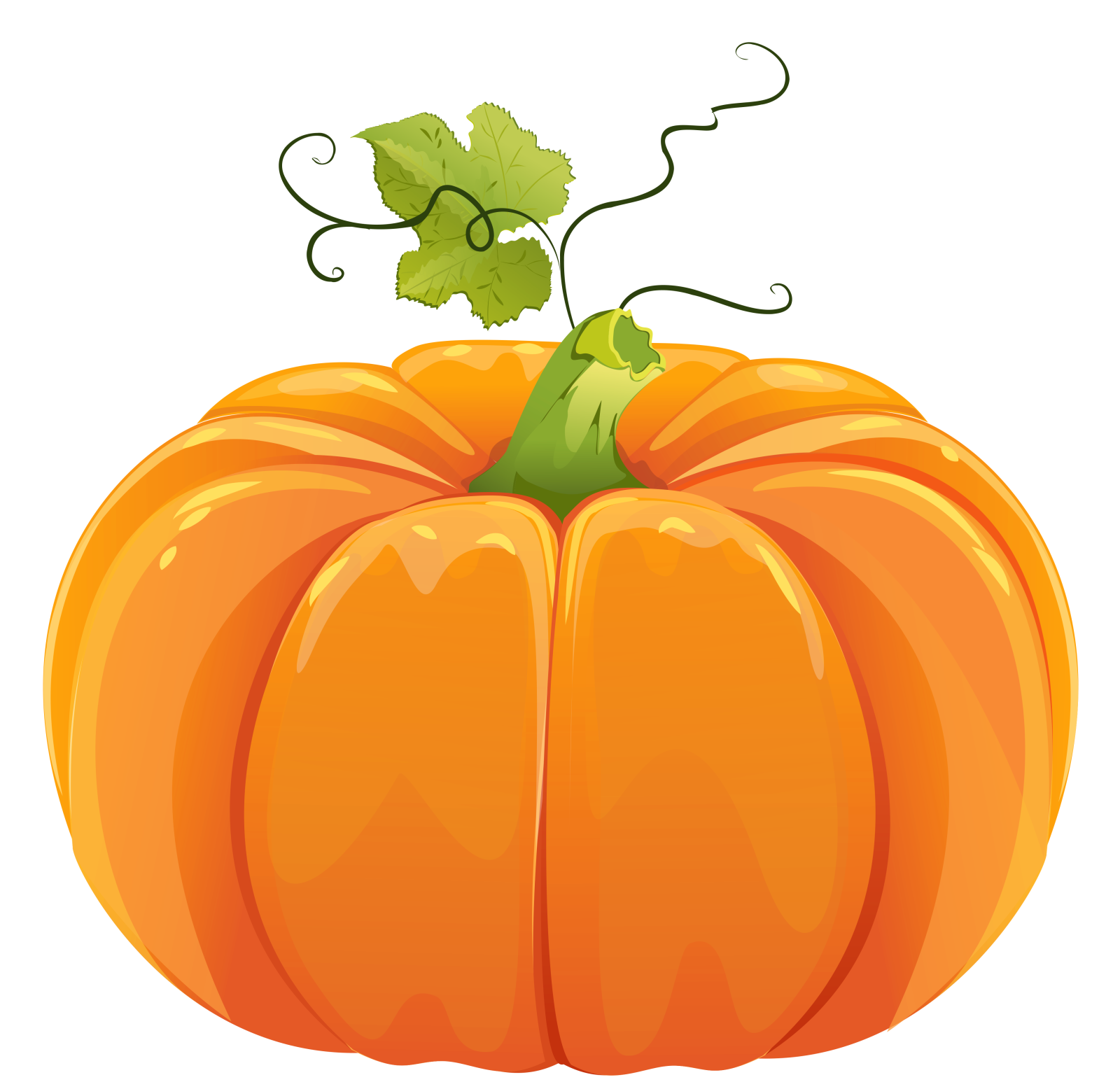 an orange pumpkin with a leaf on top