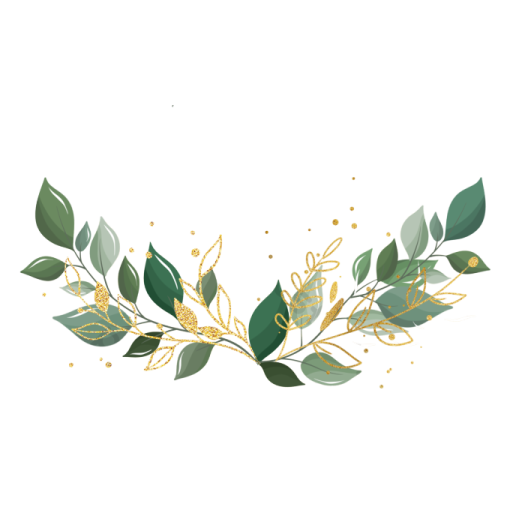 a gold and green wreath with leaves