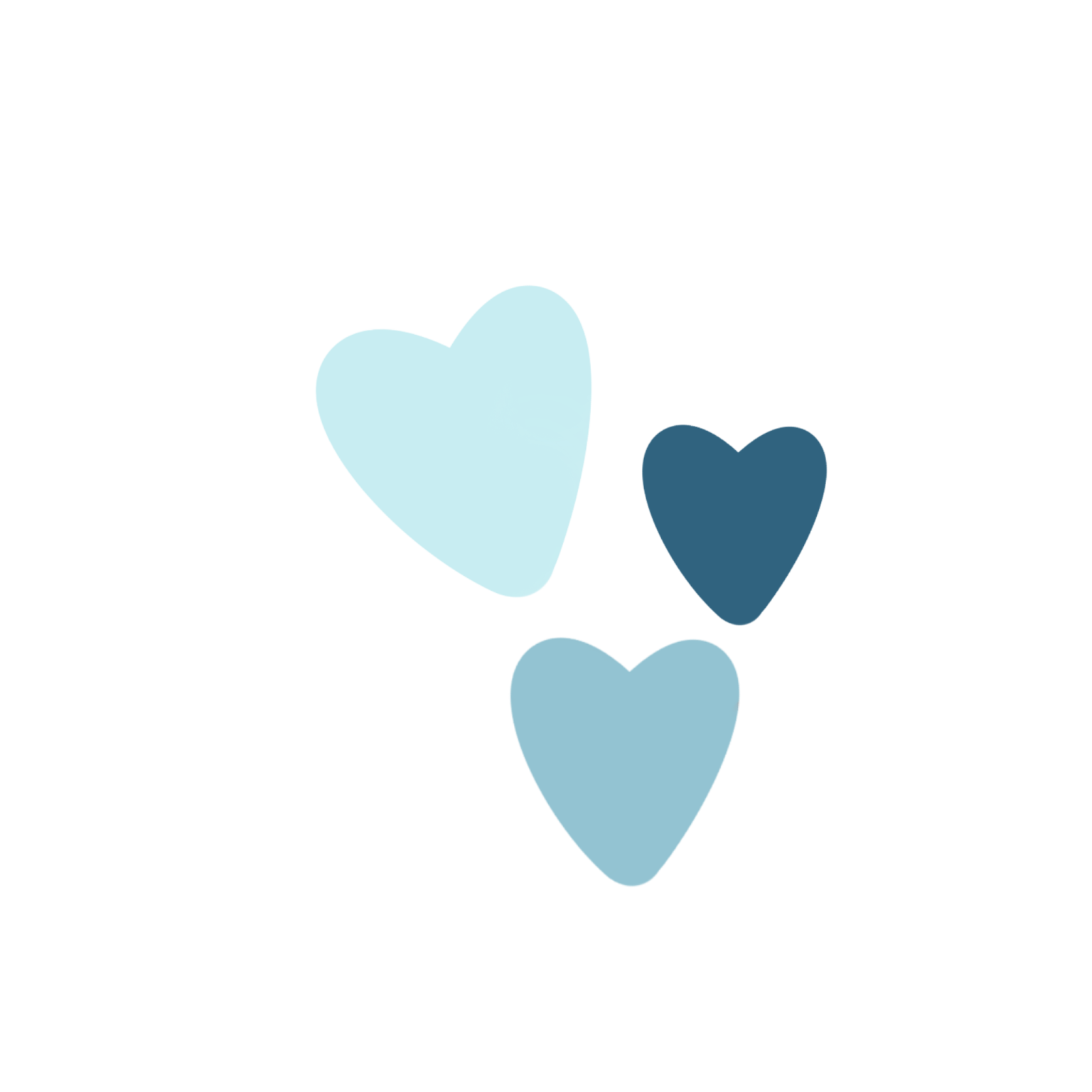three blue hearts on a white background