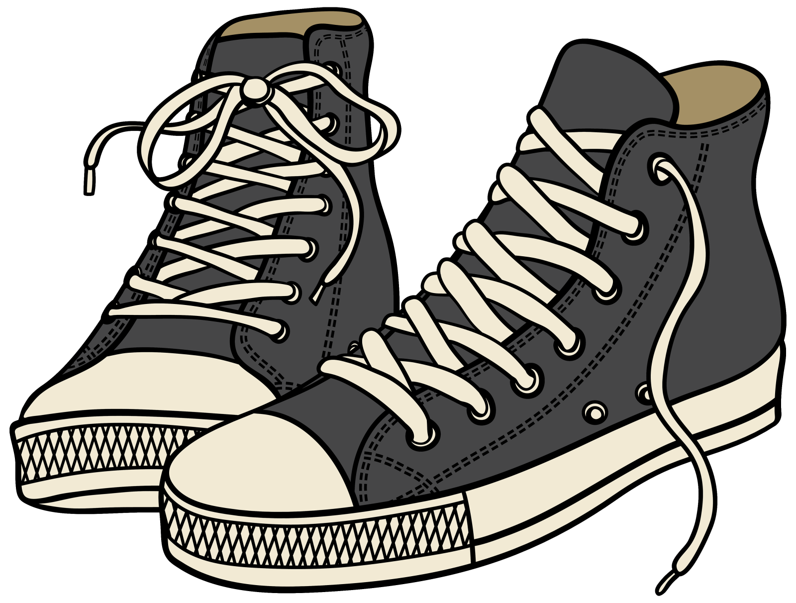a pair of black and white sneakers