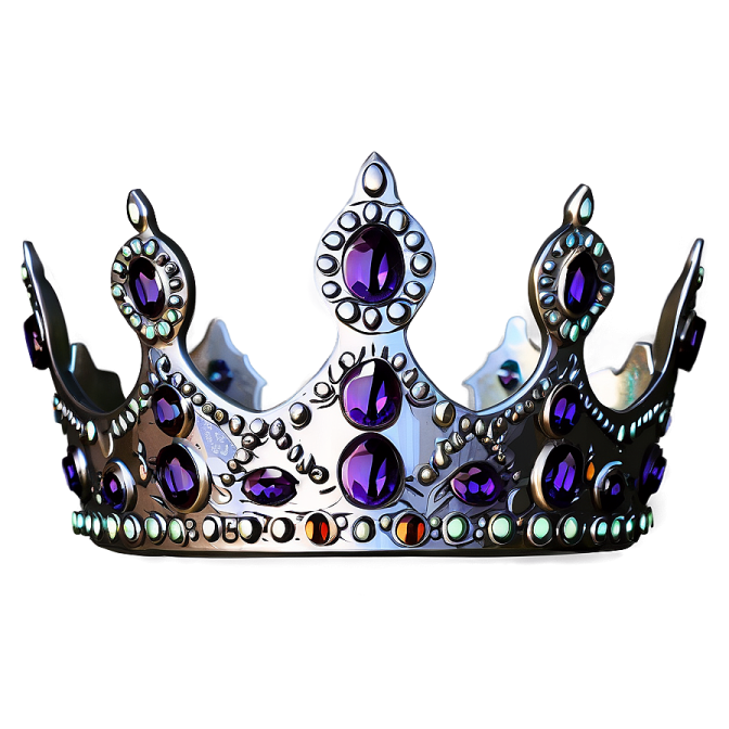 a silver crown with purple crystals on it