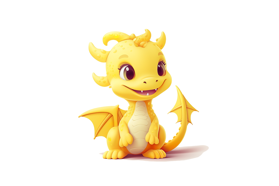 a small yellow dragon sitting on the ground
