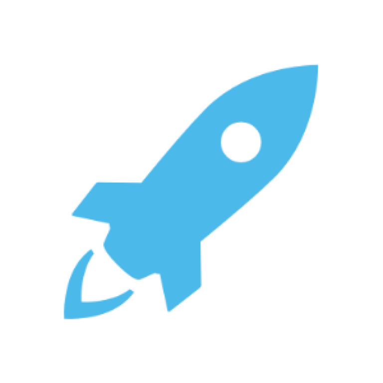 a blue rocket icon on a white background