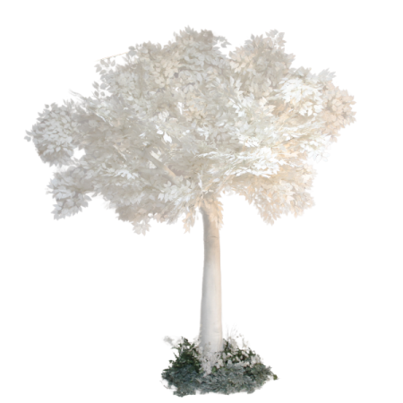 a white tree with lots of leaves on it