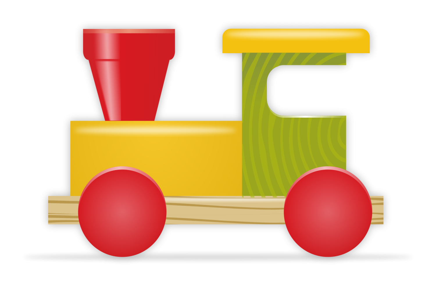 a wooden toy train with red wheels