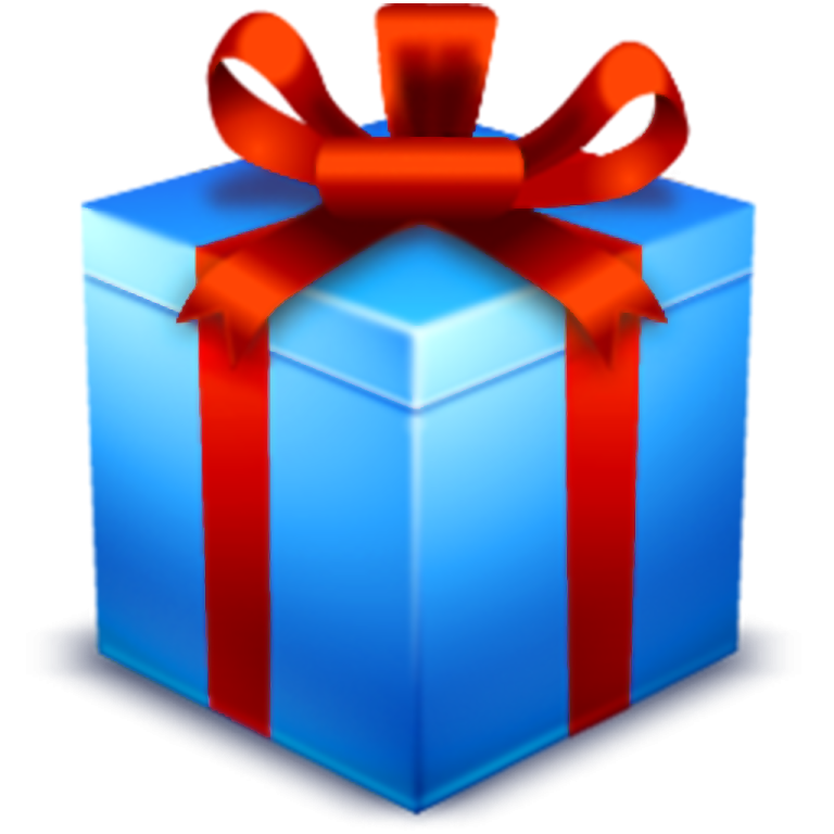 a blue gift box with a red bow