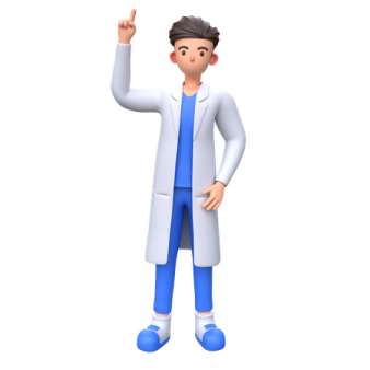 a man in a white coat and blue pants
