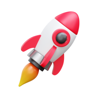 a red and white rocket on a white background