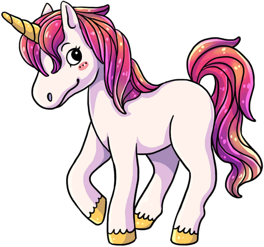 a cartoon unicorn with pink hair and yellow boots