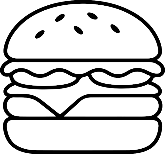 a black and white drawing of a hamburger