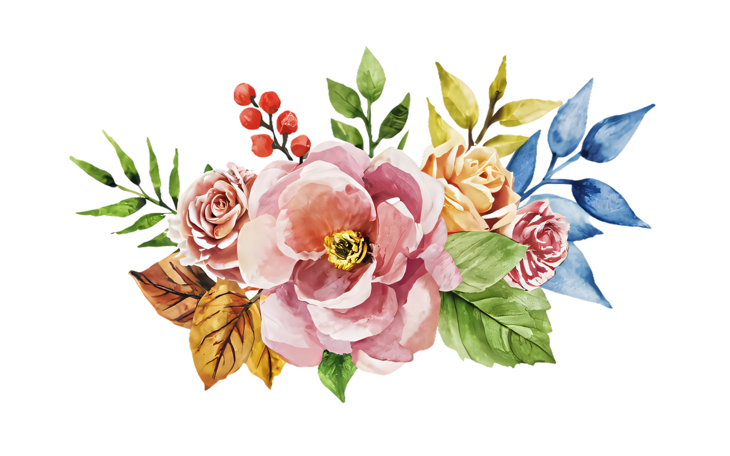 a watercolor painting of flowers and leaves