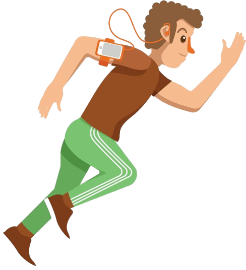 a man running with headphones on his ears