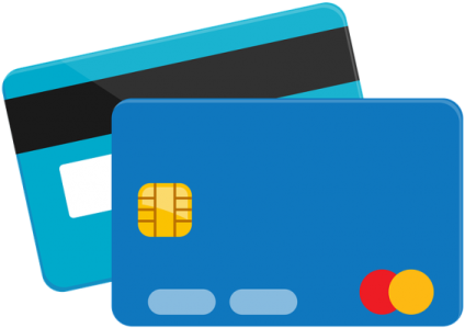 two credit cards, one blue and one red