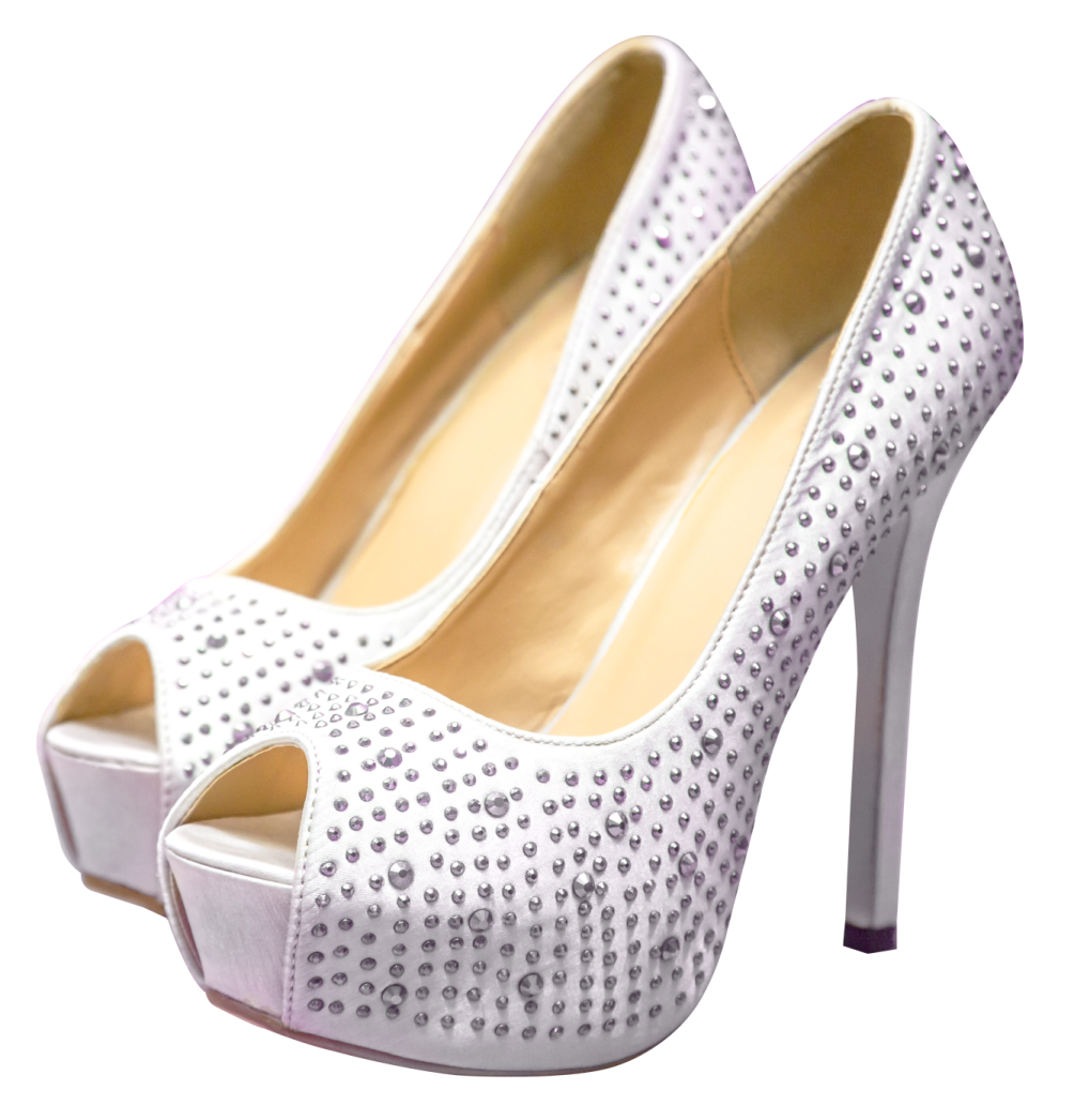 a pair of white high heels with purple crystals on them