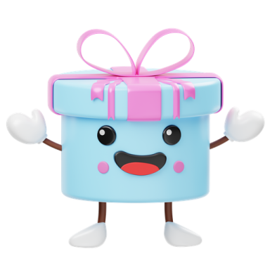 a blue gift box with a pink bow