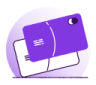 a purple credit card with a white background