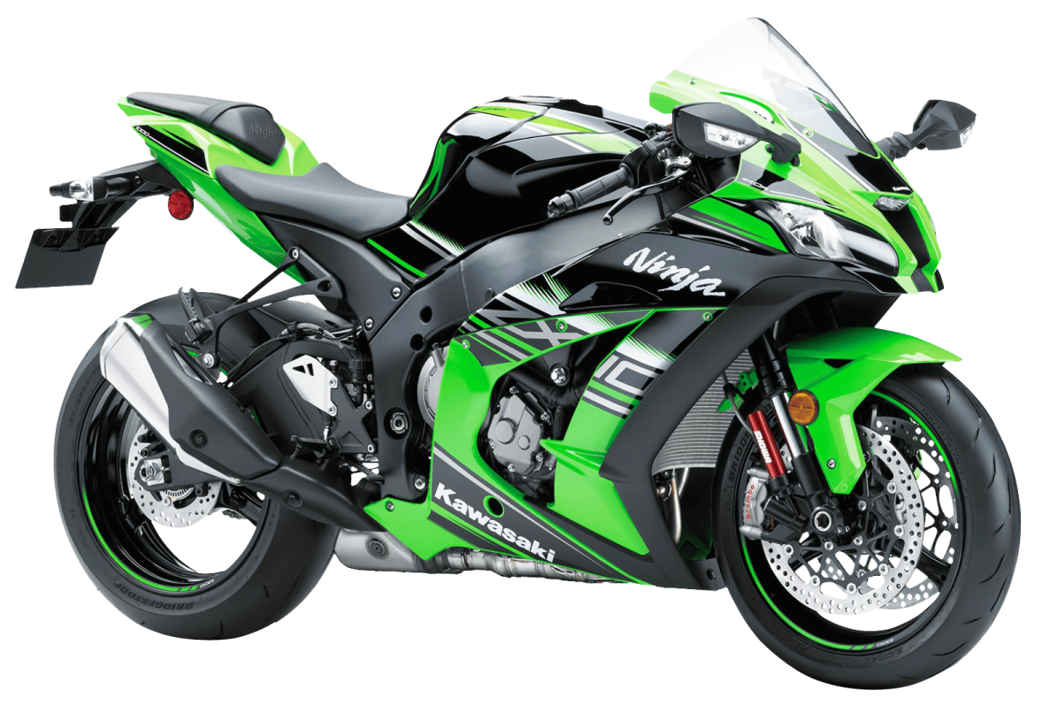 a green and black motorcycle on a white background