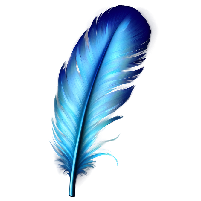 a blue feather on a white background