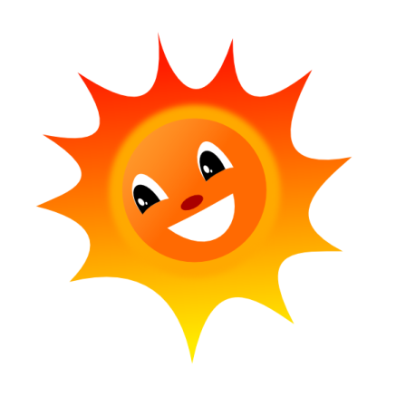 an orange sun with a smiling face