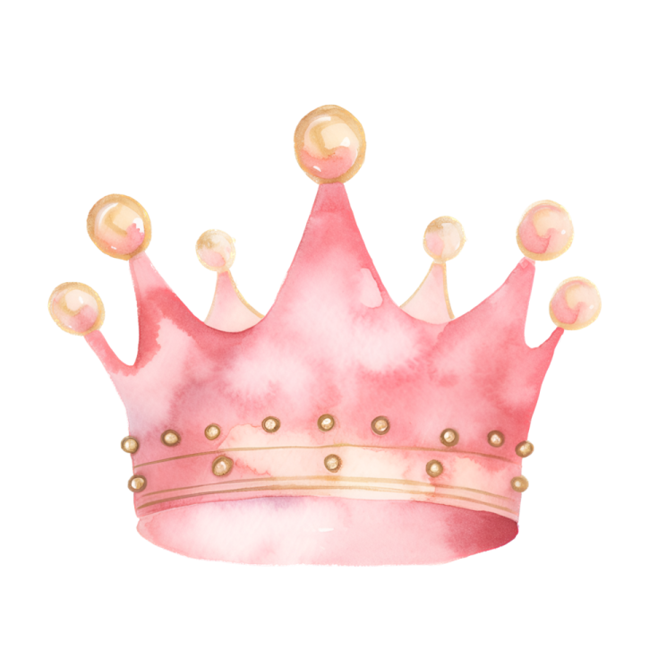 a watercolor painting of a pink crown