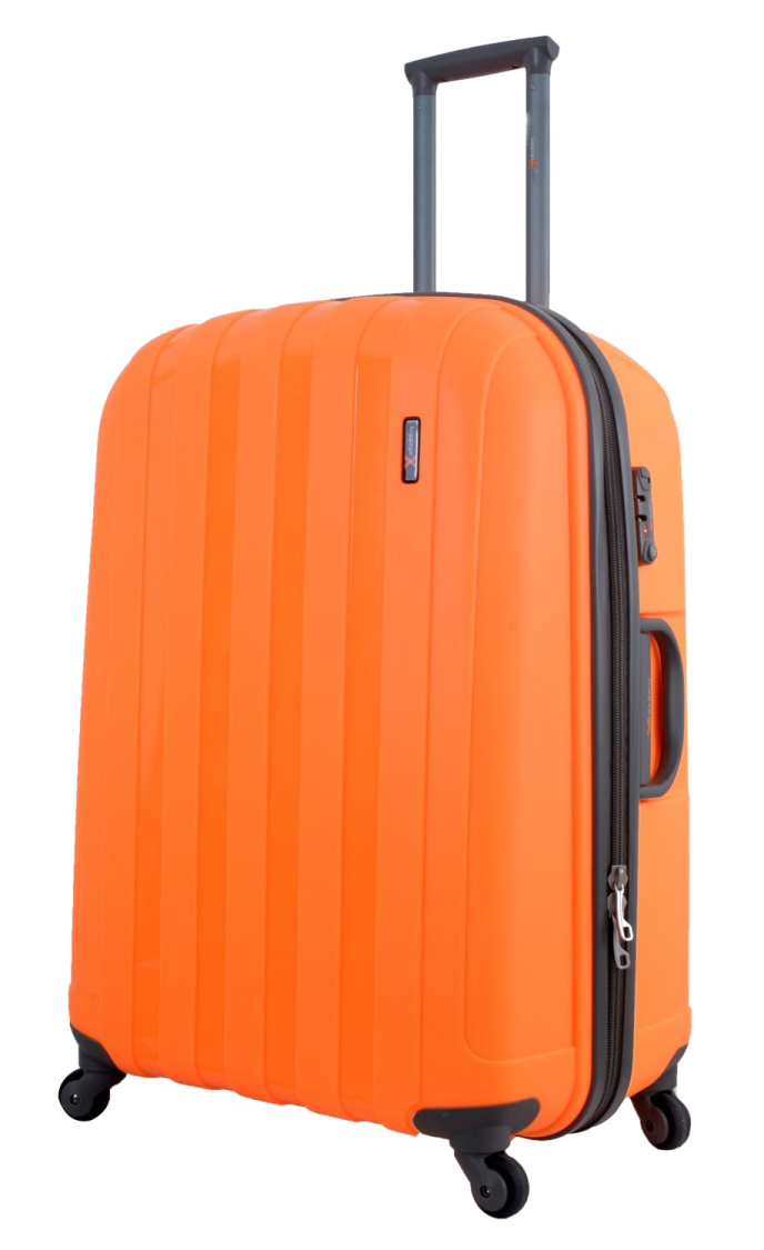 an orange suitcase with wheels