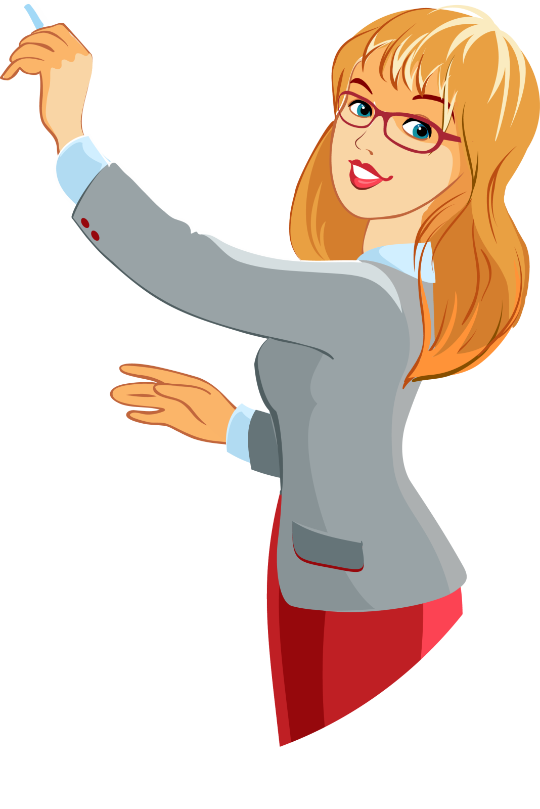 a woman pointing at something