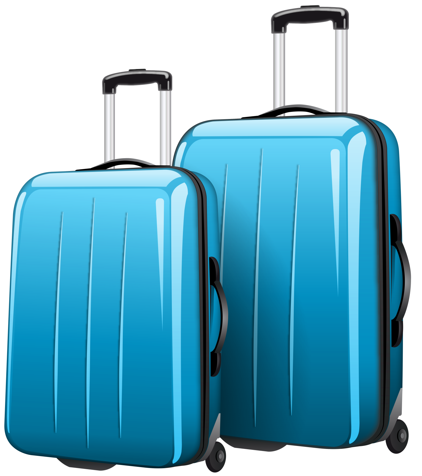 two blue suitcases on white background