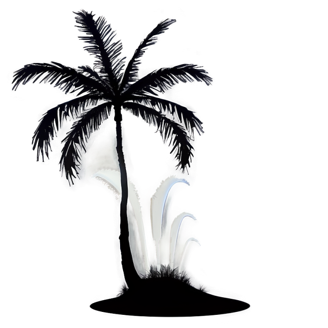 a black and white palm tree on a white background