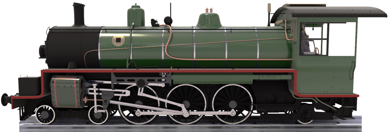a green and black train engine