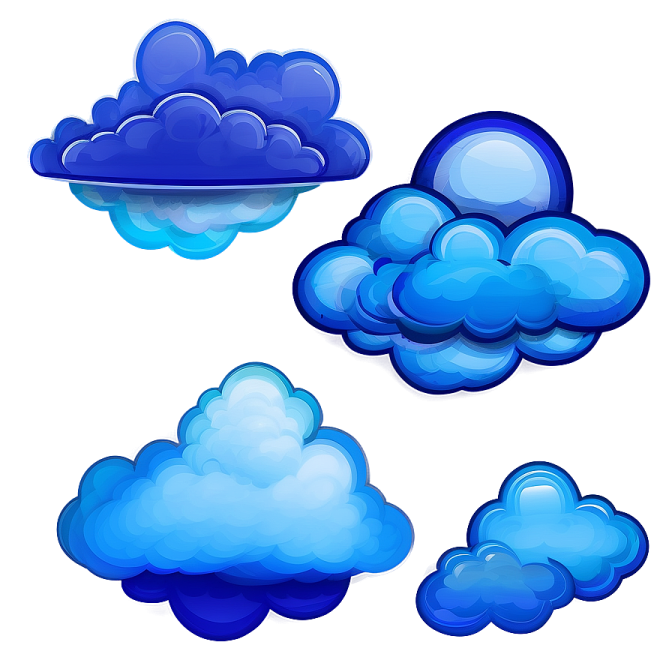 a set of blue clouds on white background