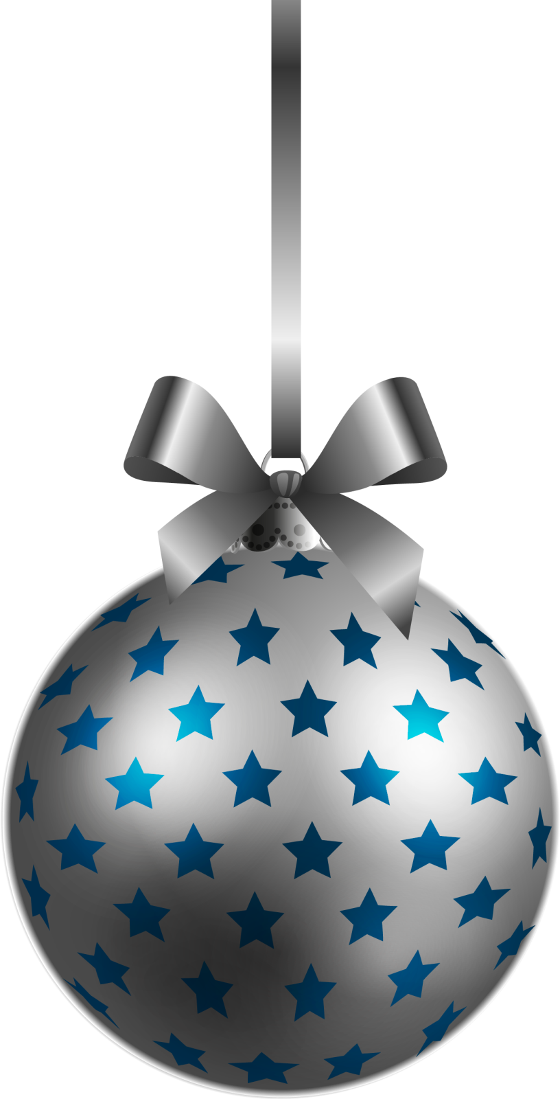 a silver christmas ball with blue stars on it