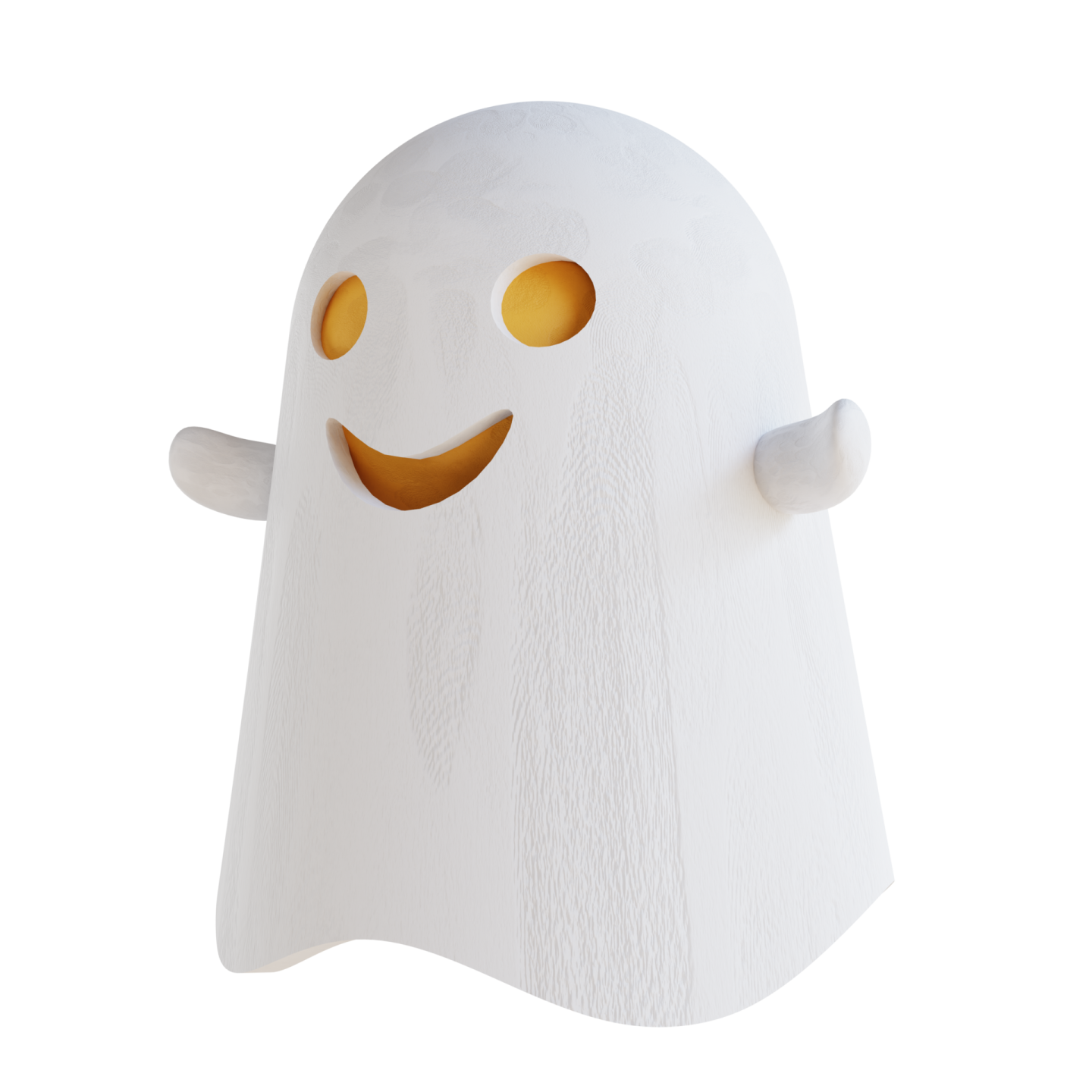 a white ghost with orange eyes and a yellow nose