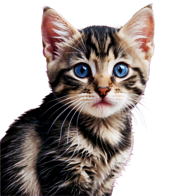a close up of a kitten with blue eyes