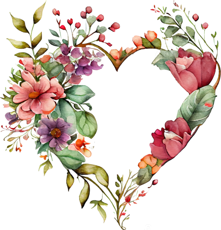 watercolor floral heart clipart