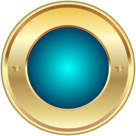 a gold medal with a blue center