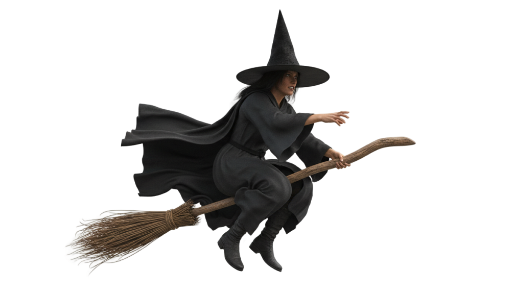 a witch flying on a broom