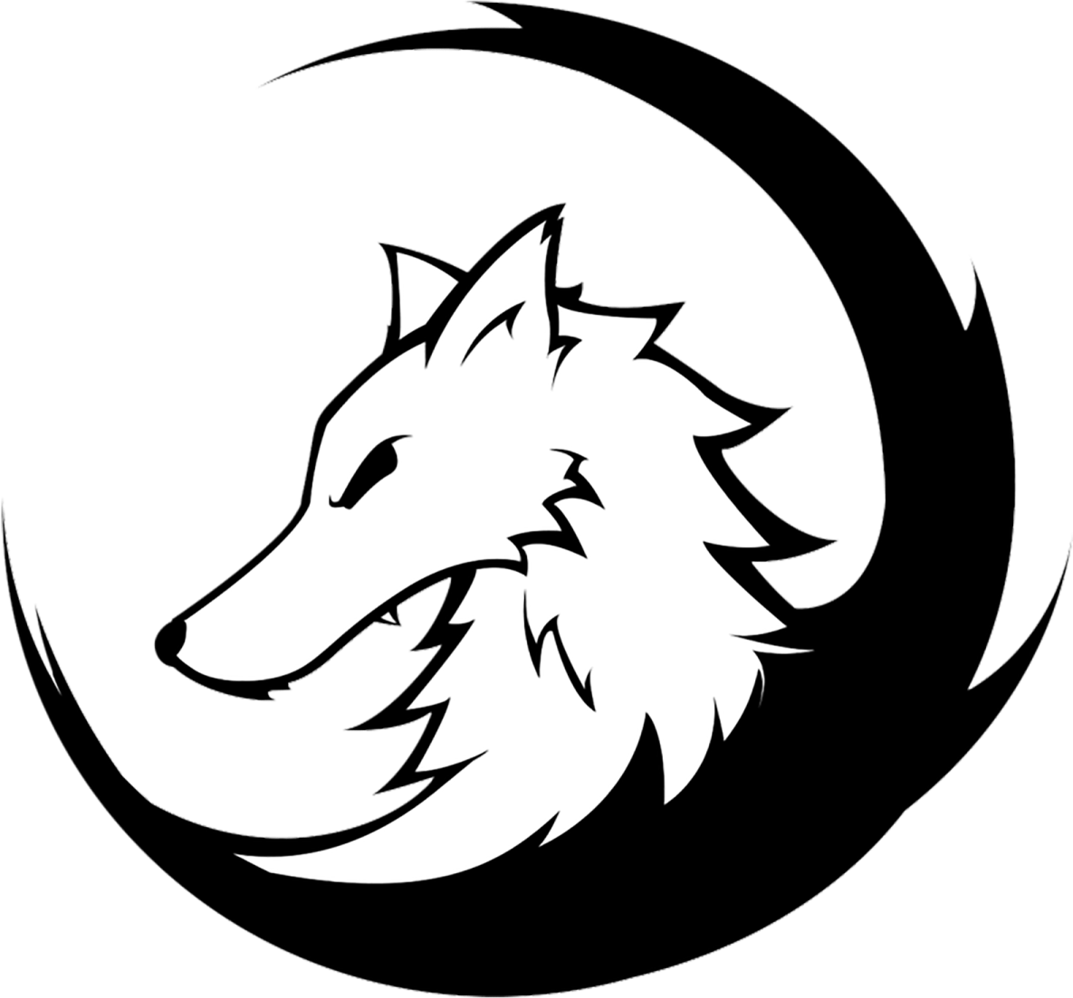a wolf head in the shape of a circle